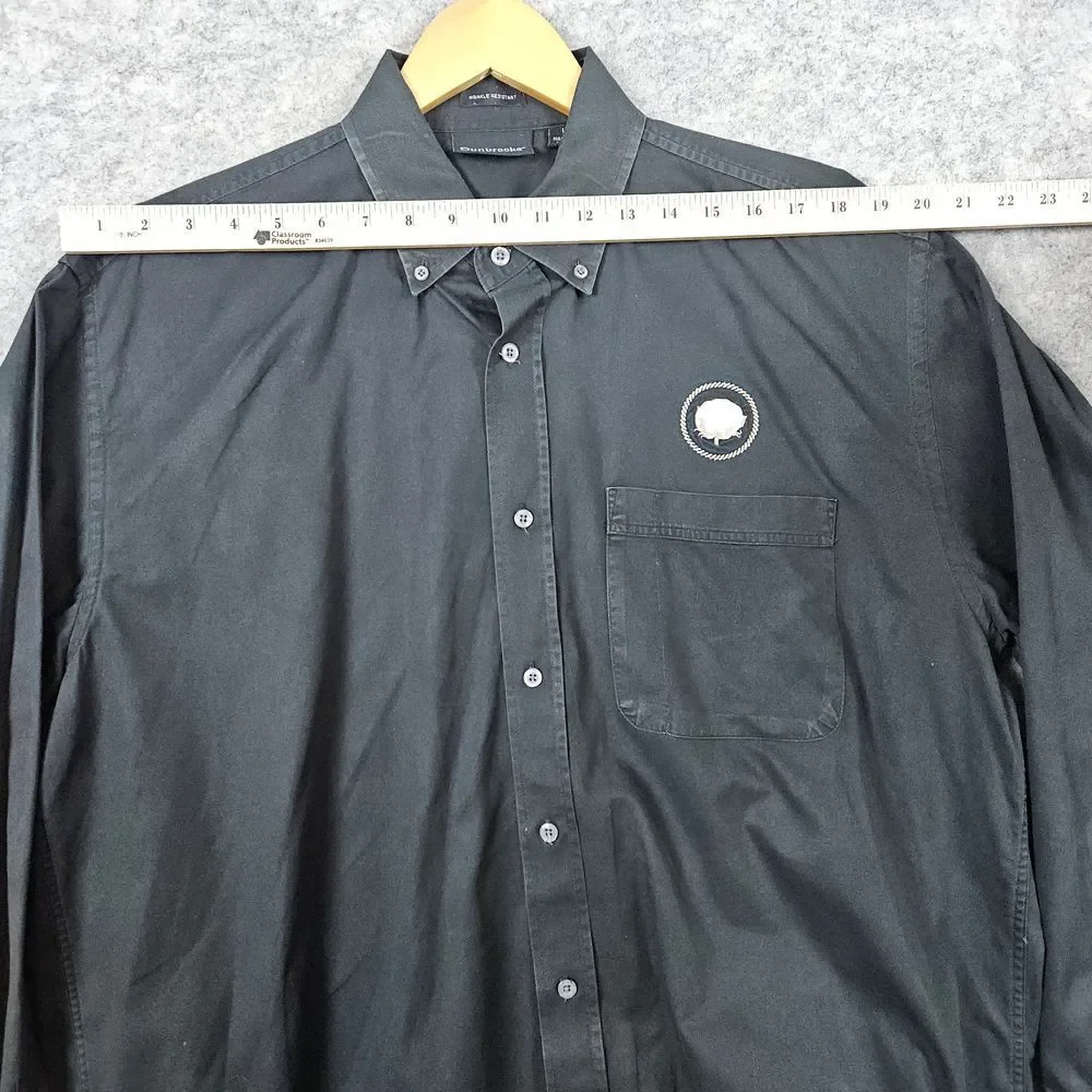 Dunbrooke Men's Black Wrinkle Resistant Shirt Size L Cotton Embroidered‎ FLAWS